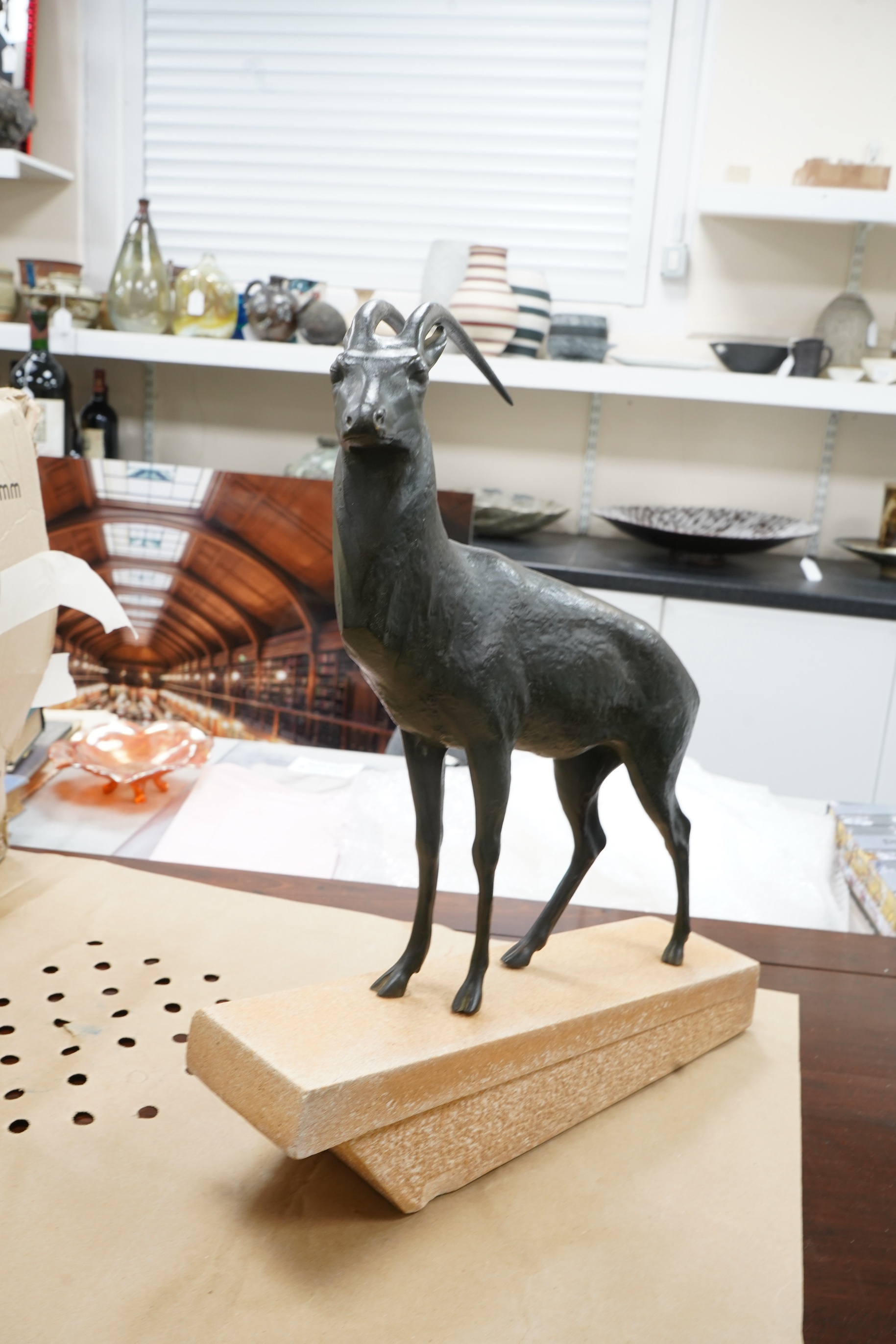 Max Le Verrier - Bronze Oryx on stand, 40.5cm wide x 48cm high